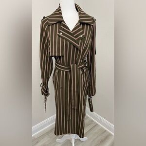 FRNCH Brown/Khaki trench coat/dress with Red& White stripes Size S/M
